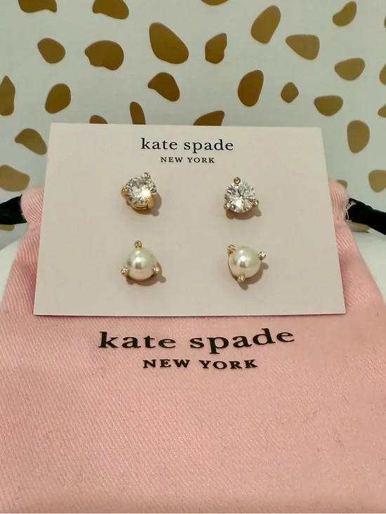 Kate Spade Pearl and Crystal Stud Earring Duo - White & Gold - Picture 3 of 4
